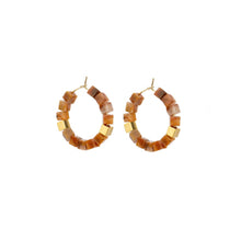 Load image into Gallery viewer, Natural Square Beaded Hoops