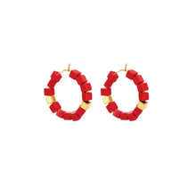 Load image into Gallery viewer, Raspberry Square Beaded Hoops